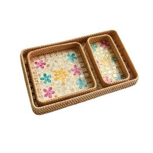 Plateau rectangulaire empilable en rotin du Vietnam, plateau <span class=keywords><strong>à</strong></span> fruits, luxe léger, rangement pour la maison/salle <span class=keywords><strong>à</strong></span> manger - Product Image 5