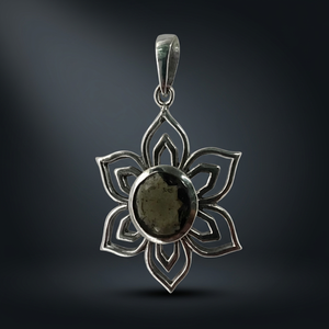 Pendentif en pierre naturelle florale, alliage plaqué argent, style vintage, bijoux cadeau unisexe - Product Image 1
