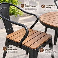 Ensemble de loisirs d'extérieur avec table ronde et 4 chaises, structure métallique, aspect bois, ensemble de patio à lattes pour balcon, jardin, café