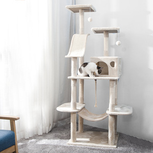 Arbre à chat en peluche multi-niveaux avec hamac et poteaux à gratter pour chats d'intérieur - Product Image 1