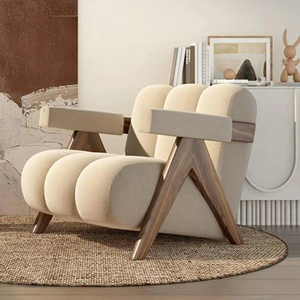 Sillón Individual Nórdico Simple <span class=keywords><strong>de</strong></span> Tela <span class=keywords><strong>de</strong></span> Terciopelo para Ocio con Patas <span class=keywords><strong>de</strong></span> Madera Maciza para Recepción o Sala <span class=keywords><strong>de</strong></span> Estar - Product Image 1