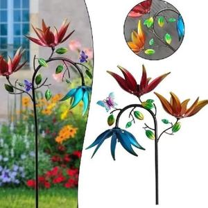 Tournesol métallique robuste multicolore avec fleurs, design enfichable, finition peinte, résistant aux intempéries pour jardin - Product Image 1