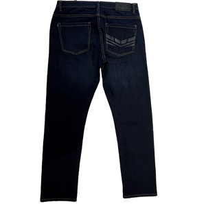 YAXI Jeans vintage pour hommes quatre saisons fermeture éclair braguette imprimé <span class=keywords><strong>poche</strong></span> <span class=keywords><strong>arrière</strong></span> extensible bleu foncé lavé vente chaude fabriqué OEM/ODM - Product Image 2