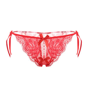 Lencería Sexy al por Mayor para Mujer, Tanga Bordada con Abertura en la Entrepierna, Tanga de Cintura Baja con Lazo y Perlas para Adultos - Product Image 2