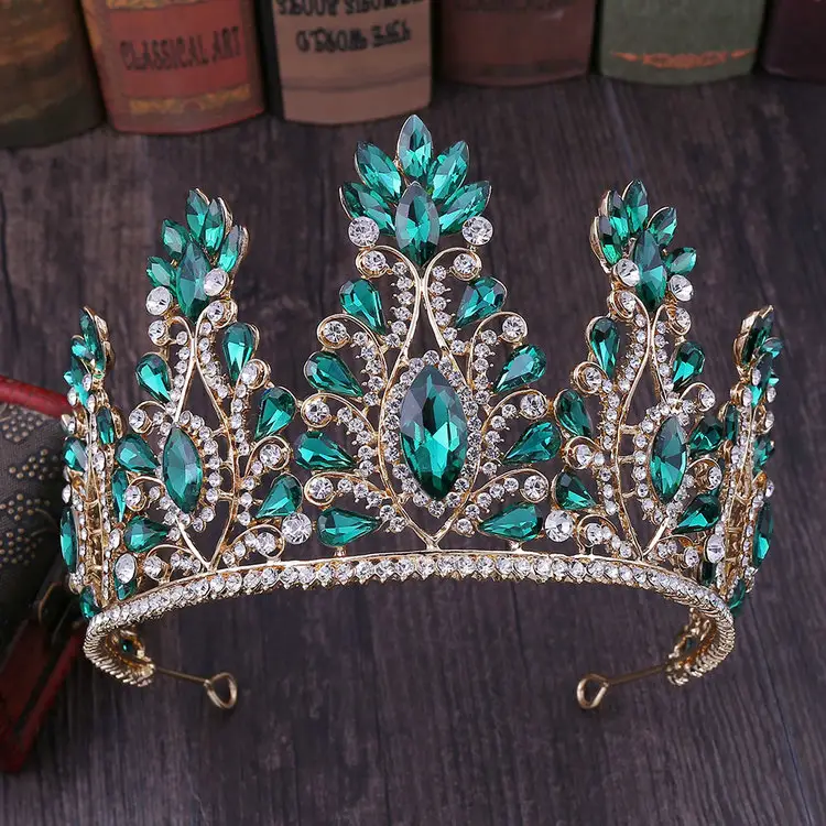 Qushine, серебристо-позолоченная Высокая Корона невесты, красный, синий, зеленый, цвет розового золота, тиара Miss World Crown