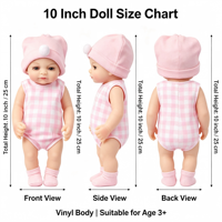 Poupée Bébé Reborn en Silicone de 10 Pouces avec Vêtements à Carreaux Roses, Corps en Vinyle Souple, Jouet de Simulation pour Enfants, Cadeau
