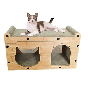 Toptan katı desen kedi ağacı tırmanma yatak ile yük taşıyan Pet House kedi tırmalama panosu karton ambalaj kedi Scratcher