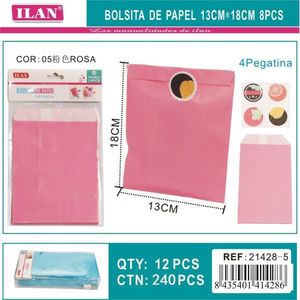 Sacchetti di carta Ilan 13x18 cm 8 pezzi rosa con adesivi per regali di festa - Product Image 3