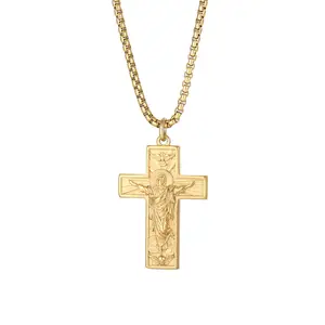 All'ingrosso moda in acciaio inox placcato oro 18k gesus Christian croce unisex hip hop collana solo senza catena