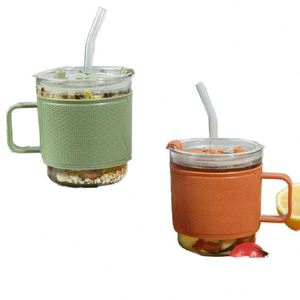 Hot <b>Sale</b> Modern Designed 350ml Premium Glass Cup with <b>Straw</b> Lid <b>for</b> Outdoor Activities - Product Image 1