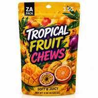 Op maat gedrukte tropische fruitkauwgomzakjes van Mylar, 3,5g ZA verpakking, staande pouch voor mango-sinaasappel snoepverpakkingen
