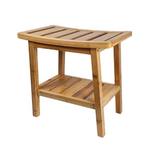 工場カスタムデザイン木製チークシャワーベンチ浴室用スツール防水竹製シャワースツール - Product Image 2