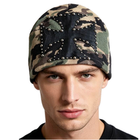 Bonnet en tricot de haute qualité pour homme, style Y2K, camouflage, chaud, avec patch croix et rivets