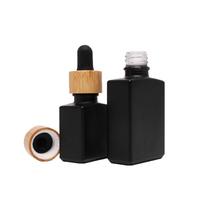Botol Tetes Kaca Persegi Panjang Hitam Matte Frosted 1oz 30ml dengan Tutup Bambu untuk Krim Wajah & Tetes Mata (Laris Terjual)