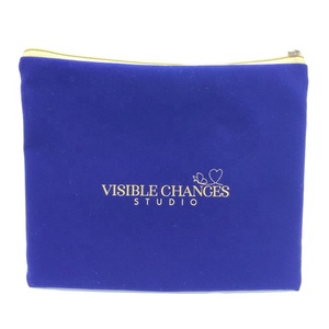 Personalized big blue <span class=keywords><strong>velvet</strong></span> lined Satin pouch zipper with embroidery Logo - Product Image 3