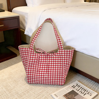 Sac fourre-tout à bandoulière unique, style décontracté artistique, mode estivale, polyvalent, minimaliste, grande capacité, doublure en polyester à carreaux