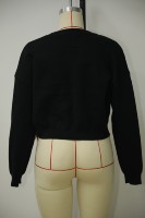 Pull en tricot à motif cœur pour femme, col ras du cou, manches longues, décontracté, mignon, coupe courte