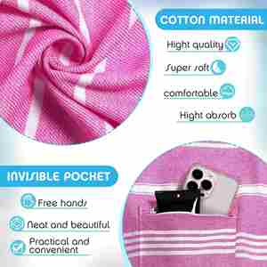 Latest Design High Quality Warm Style 100% Cotton Soft Touch Long Lasting <b>Turkish</b> Stripe Zipper Pocket Beach <b>Towel</b> - Product Image 4