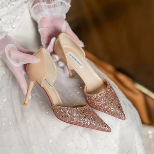 Escarpins de mariée à bout pointu, talon aiguille, strass, bride arrière, chaussures de mariage à talon haut 6691-3 - Product Image 3