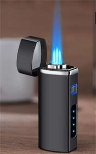 Briquet torche droit de luxe à <span class=keywords><strong>3</strong></span> flammes avec coupe-cigare intégré, coupe-vent électronique rechargeable – Cadeau d'affaires en gros - Product Image 5