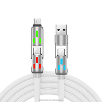 Kabel USB C pengisian daya Multi 4 in 1, kabel Data USB C panjang 2m lampu warna-warni 60W untuk pengisian daya ponsel Tablet