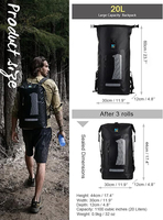 Sac à dos imperméable en bâche PVC avec fermeture éclair et doublure en polyester, capacité de 20 L pour les voyages