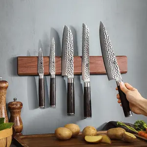 Sıcak satış 15.8 inç güçlü ceviz ahşap mıknatıs bıçak askı şerit duvar için manyetik bıçak tutucu