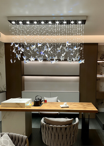 Lampadario a LED in Stile Francese con Cristalli Rettangolari a Farfalla, Finitura Cromata, Altezza Regolabile, Alto CRI 95, Cristallo K9 di Qualità Media - Product Image 4