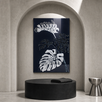 Peinture sur porcelaine cristalline haute définition, feuille de Monstera scintillante avec diamants, art mural