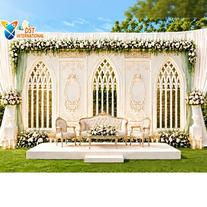 Compre un Conjunto de Paneles de Fondo para Escenario de Fibra Premium para Ceremonia de Boda Blanca Clásica, Decoración de Escenario para Recepción de Boda con Temática Romántica Victoriana - Product Image 1
