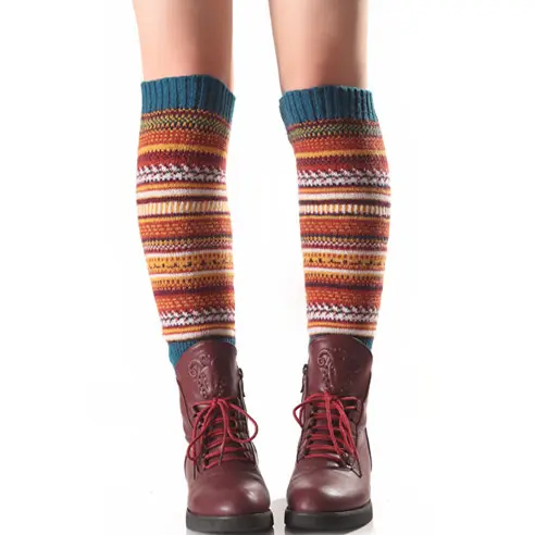 Autumn winter color matching stripes pile socks for girl women dance socks accessories
