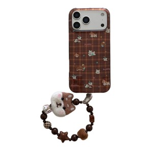 เคสโทรศัพท์ลายสก็อตสีน้ำตาล Maillard พร้อมจี้รูปสุนัข ฝาปิดสองชั้นสำหรับ iPhone 17 Pro Max 16 15 14 - Product Image 6