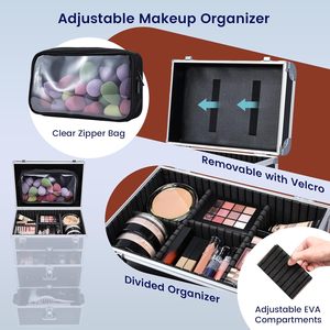 Large Cosmetic Trolley with <b>Makeup</b> Pouch Professional Rolling <b>Makeup</b> Train <b>Case</b> with Drawers Traveling Nail Organizer Train <b>Case</b> - Product Image 3