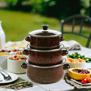 Enamel Saucepan Set - Textured Glass Lid Thick Enamel <b>Pot</b> Cooking <b>Pan</b> - Product Image 5