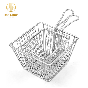 Ristorante rete metallica in acciaio inox che serve Mini <span class=keywords><strong>metallo</strong></span> argento quadrato friggitrice cestino patatine fritte pane snack cestini rete - Product Image 1
