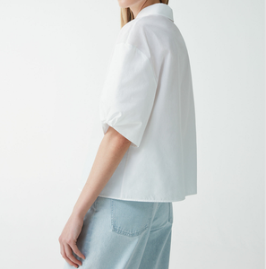 Tongrui all'ingrosso scatola misura colletto a punta lunghezza del gomito a sbuffo con dettaglio drappeggiato <span class=keywords><strong>camicia</strong></span> di cotone donna - Product Image 2