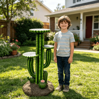 Support pour plantes en résine en forme de cactus Saguaro de 32 pouces avec 3 étagères de présentation, grand support à plusieurs niveaux pour sculptures de cactus et pots de fleurs