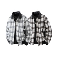 Blouson bomber à revers crantés à carreaux, coupe-vent zippé pour homme, style coréen, vêtement de travail tendance, printemps automne, décontracté, style jeune