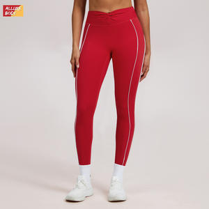 Leggings Deportivos de Cintura Alta para Mujer, Estilo Europeo Americano, Rojos, de Nailon y Spandex, Ajustados, para Yoga, Fitness y Running - Product Image 3