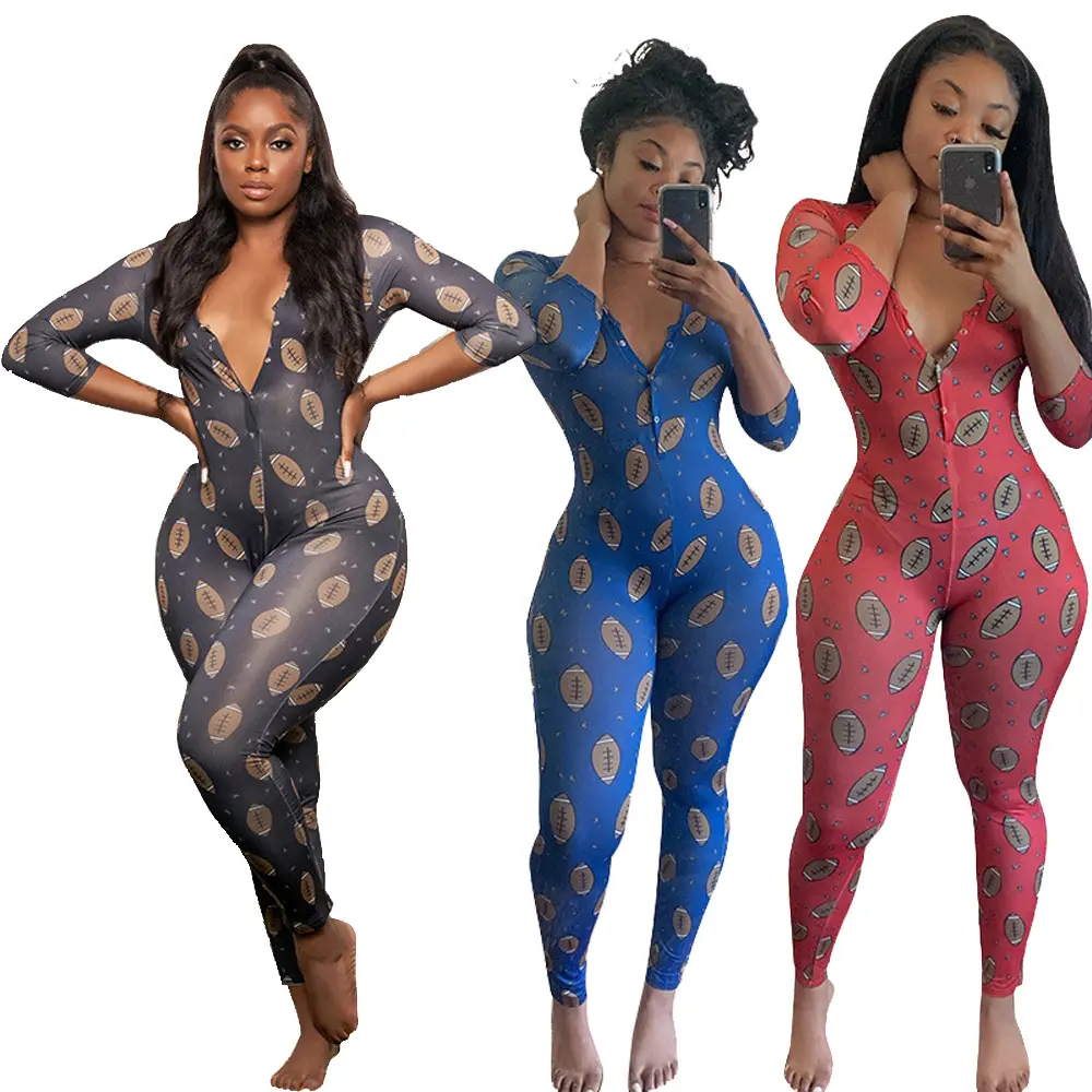 Baju Tidur Wanita RS1039 Logo Kustom Pakaian Tidur Wanita Set Onesies Rugby Seksi Ukuran Plus dengan Kaus Kaki Yang Cocok