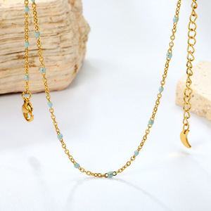 Collar de cuentas con cadena dorada y cuentas coloridas para mujer, estilo veraniego, cadena para clavícula, diseño simple y delicado - Product Image 4