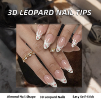 Vente en gros de faux ongles en ABS de forme amande, imprimé léopard 3D, faits à la main, style Ins, couvrance totale, 24 pièces