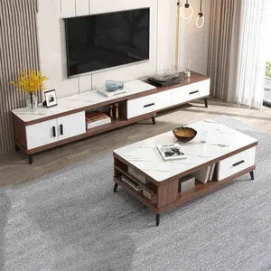 Modern basit oturma odası mobilya seti modüler özelleştirilmiş ahşap cam kahve sehpası duvar tv stant TV dolabı