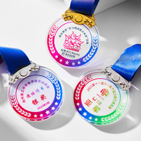 Médaille de sport de course à pied personnalisée par le fournisseur, médaille vierge en cristal avec ruban, souvenir en cristal