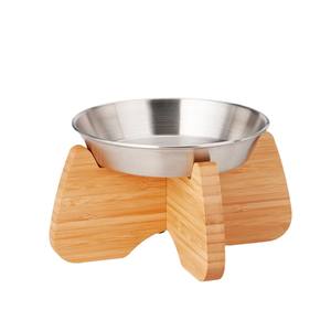 Soporte de madera para comedero de gatos, elevado, para gatos de interior, diseño redondeado con tazones de acero inoxidable - Product Image 2