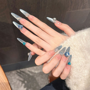 [Blue Secret Realm] <span class=keywords><strong>Unghie</strong></span> Finte Artigianali con Strass, Effetto Occhio di Gatto, Rimovibili, per Ragazze Giovani <span class=keywords><strong>e</strong></span> Alla Moda - Product Image 3