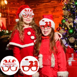 2024ホット販売ファンシークリスマスグラス子供のパーティーの装飾雪だるまギフト漫画眼鏡フレーム子供大人のための