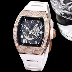 Nouvelle Arrivée 2026 Montre Mécanique de Luxe Or Rose pour Homme, Mouvement Automatique Squelette Tonneau, Montre-Bracelet Entièrement Sertie de Diamants - Product Image 1