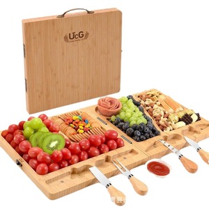 UcG Wooden Cheese Board With Handle Foldable Serving Tray For Cheese And <b>Bread</b> Stainless Steel <b>Knives</b> Set - Product Image 5