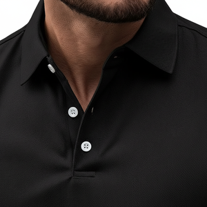 <span class=keywords><strong>Polo</strong></span> a Maniche Lunghe Nera da <span class=keywords><strong>Uomo</strong></span> con Bottoni Bianchi a Contrasto - Outfit Casual Elegante per Ambienti Naturali all'Aperto - Product Image 2